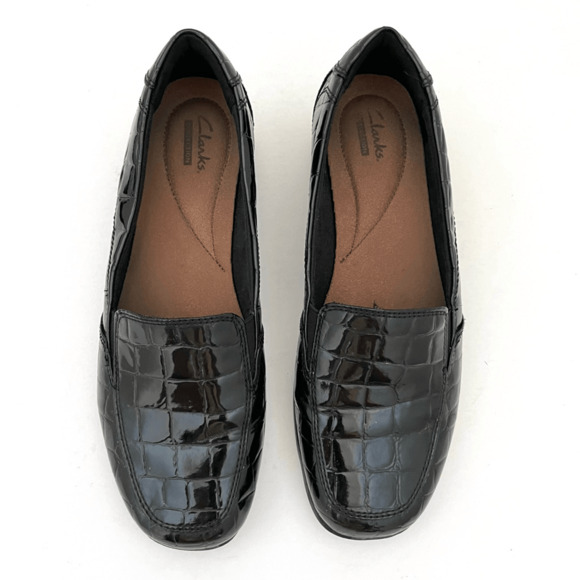 Clarks Gael Angora Black Croc Patent Leather Loafers Women’s 7.5 - Picture 2 of 10